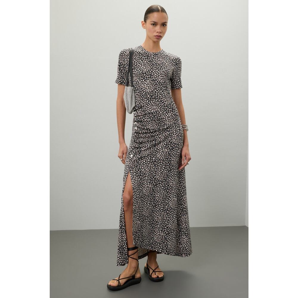Paco Rabanne Black Floral Jersey Short Sleeve Crewneck Midi Dress Size XXL